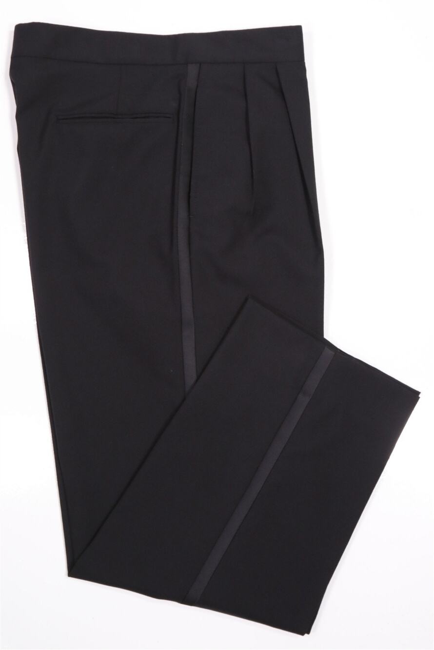 Jos A Bank Black Tuxedo Formal Wedding Pleated Wool Dress Pants 32x29